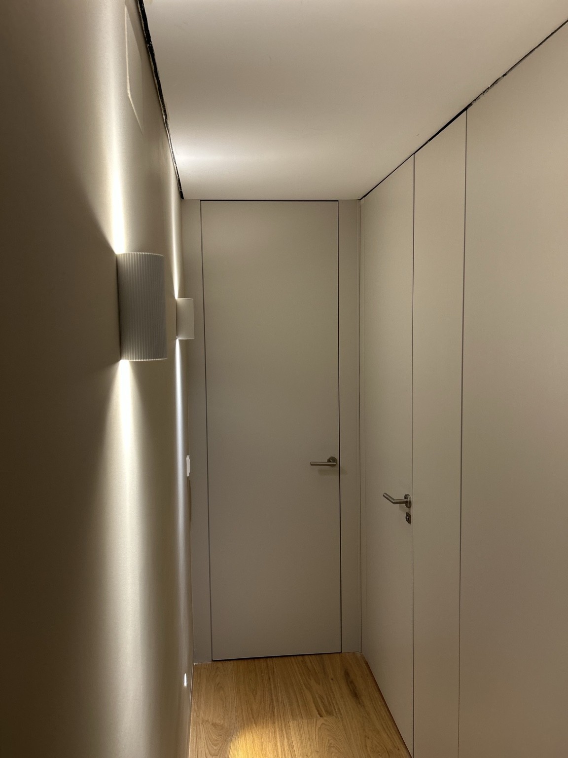 Distribuidor minimalista con iluminación lineal integrada en el techo